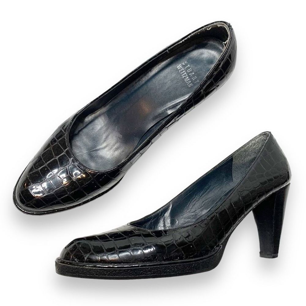 Stuart Weitzman Heels Crocodile Patent Leather Almond Toe Pumps Women’s Size 8 M